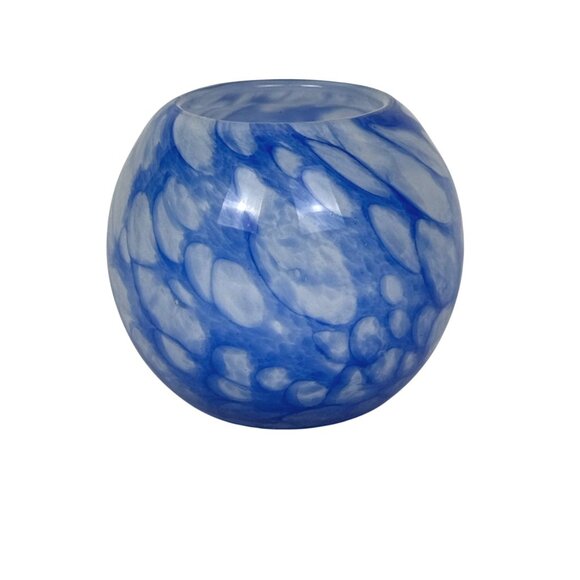 Handmade Blue Speckled Swirl Art Glass Jar Decor - Picture 2 of 4